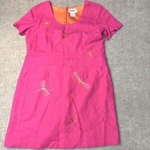 Positive Influence 16P Dress Dragonfly Embroidery Hot Pink‎ Linen Blend FLAW
